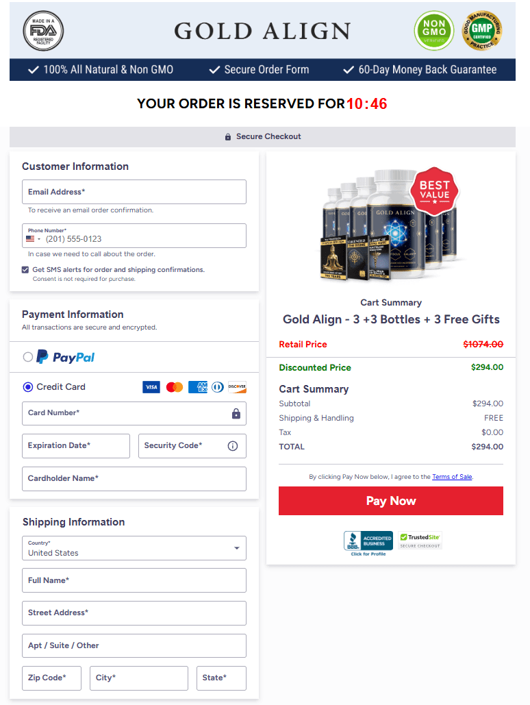 Gold align -Click bank secure page check out